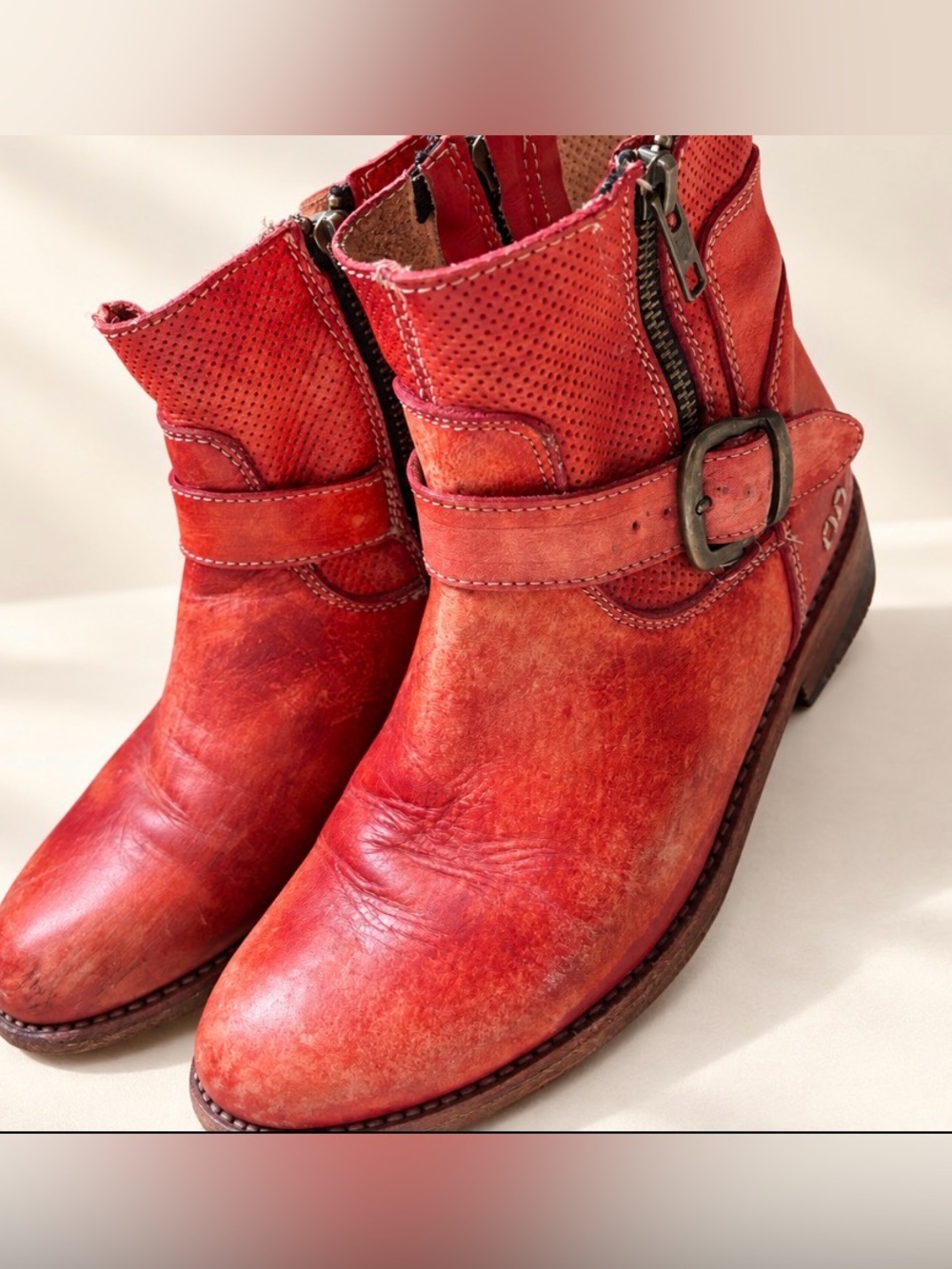 Bed stu Women’s Red Leather Ankle Boots with Buckle